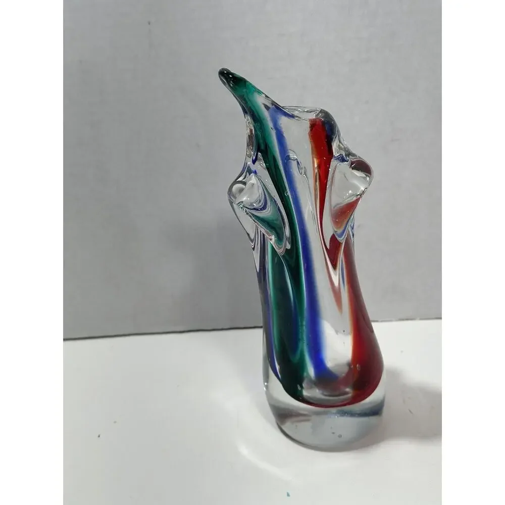 Gorgeous Pair 2 Vintage Art Glass‎ Murano Dolphin Shaped Sommerso Style Vase